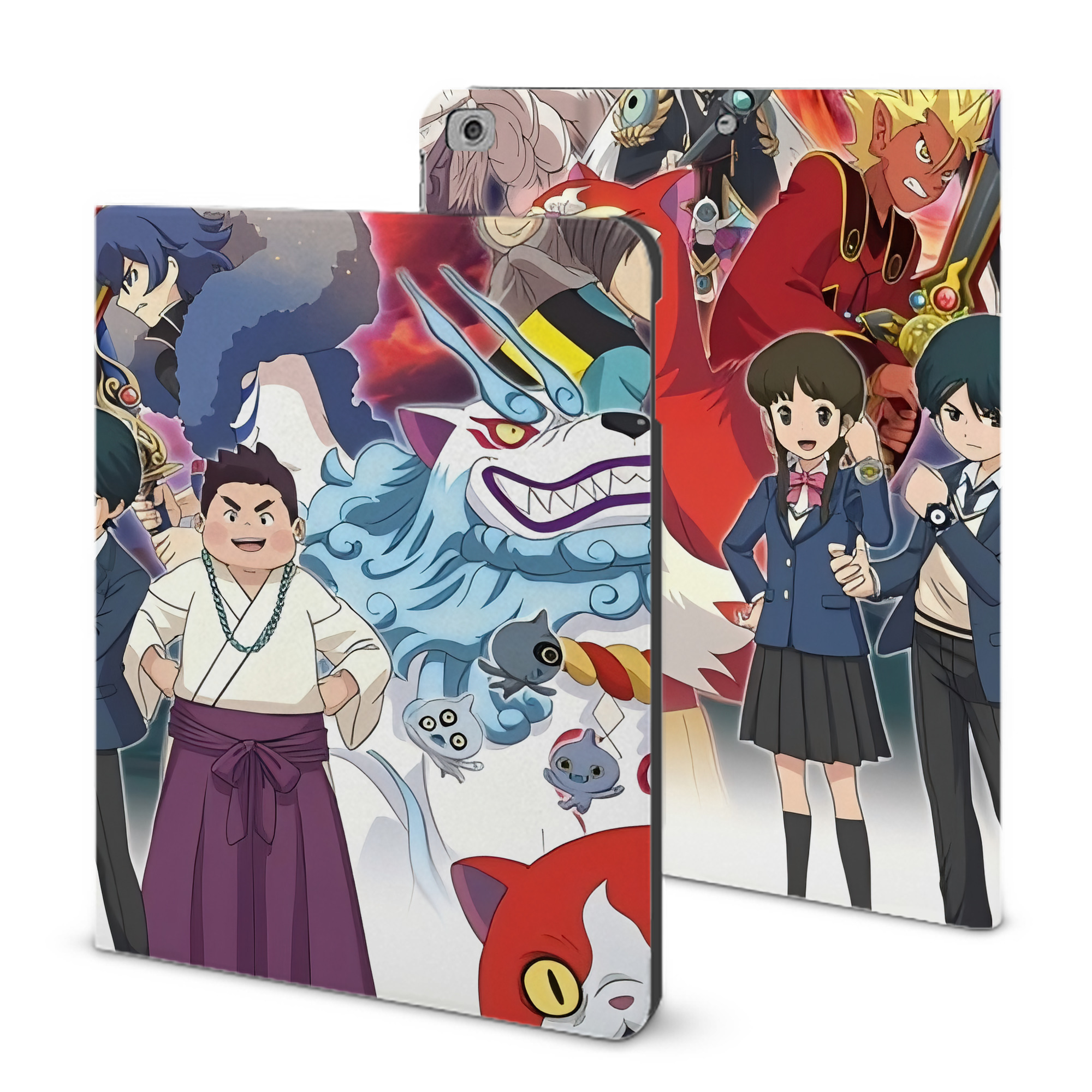 （画像用） 妖怪ウォッチ Yo-kai Watch IPad ケース ブック型 PUレザー TPU 耐衝撃 軽量 薄型 ペン収納なし 全面保護 IPad 各モデル対応